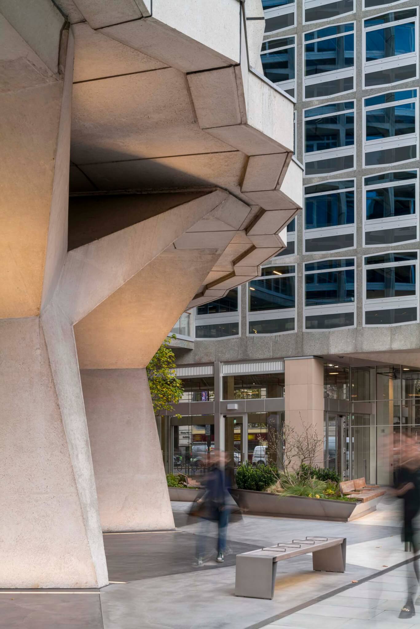 concrete pillars at base of spacehouse building
