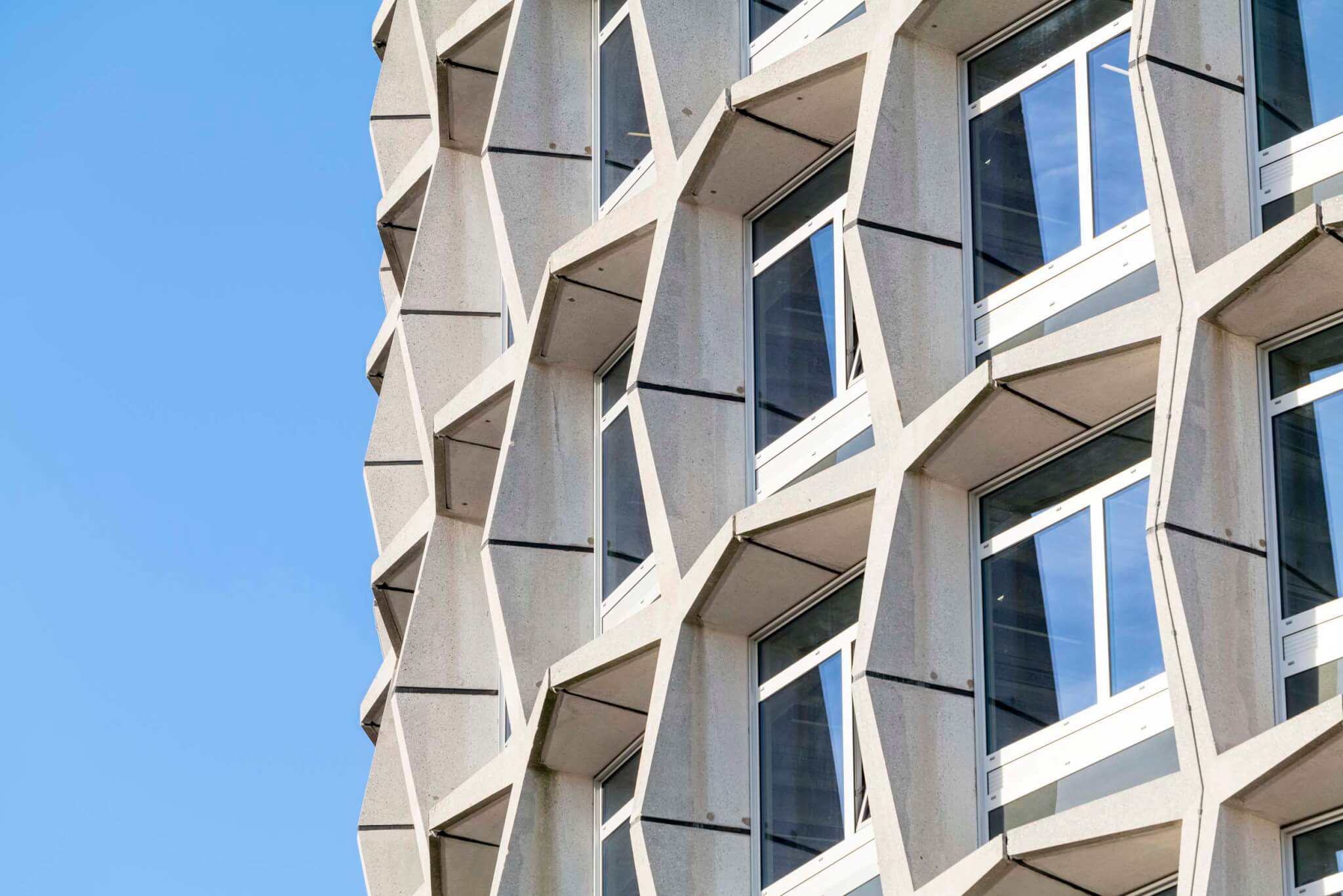 close-up of concrete grid facade