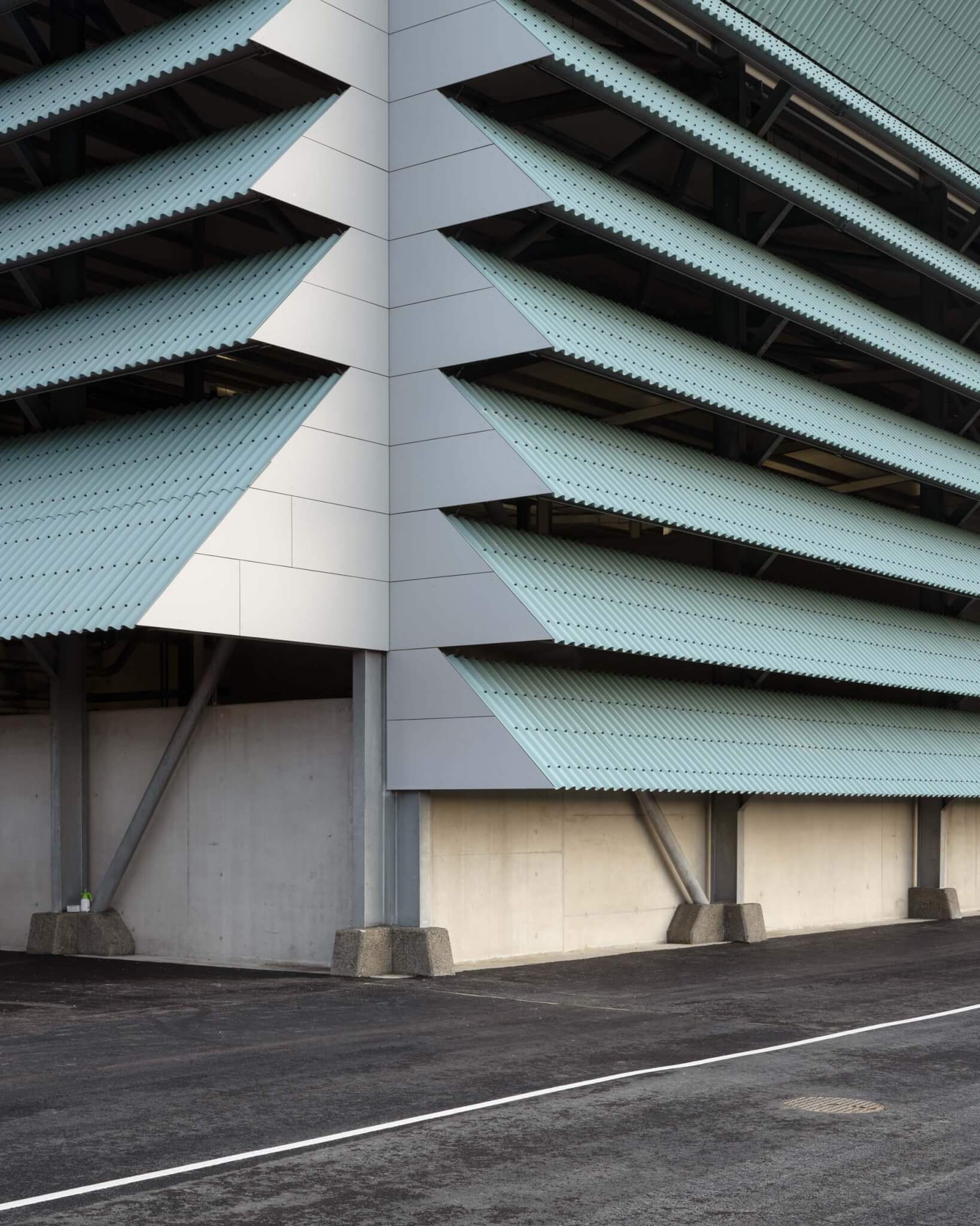 close-up of angled fiber cement louvers