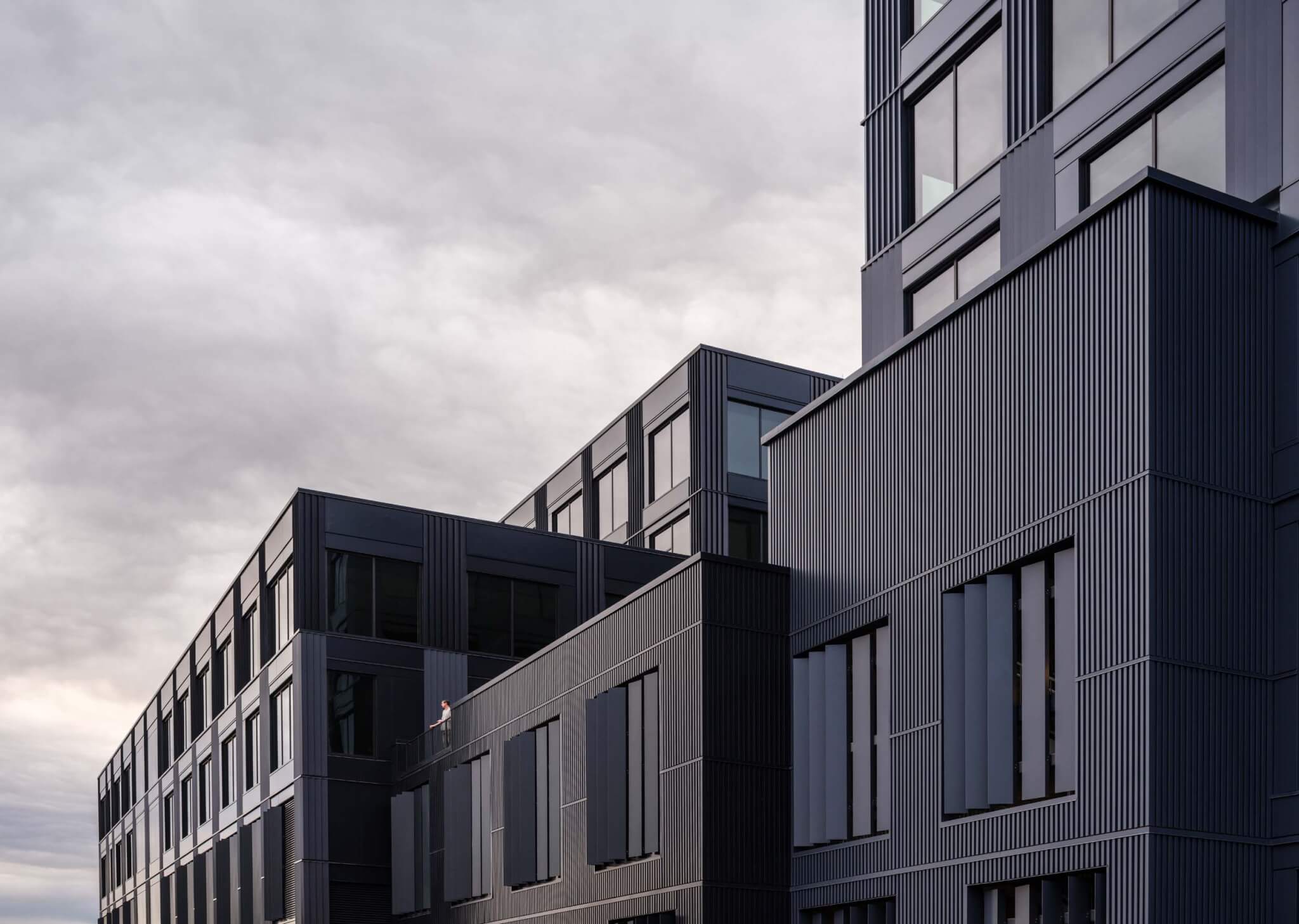 close-up of metal panels on facade