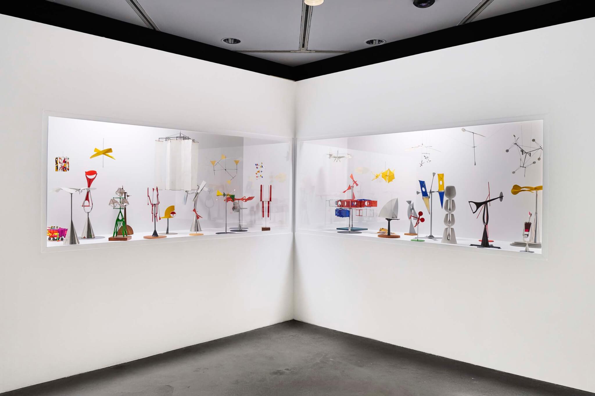 models on shelves