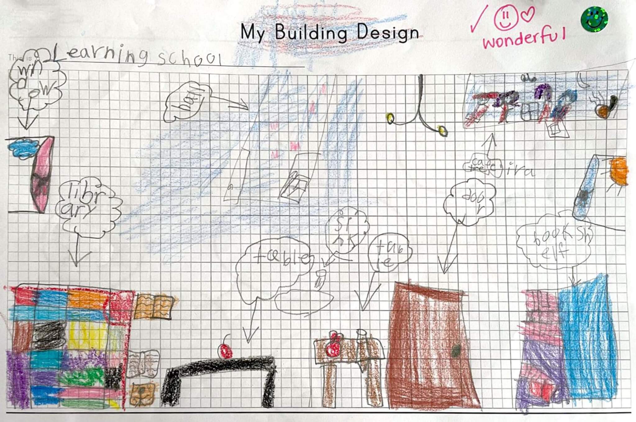 drawing of a classroom by a student