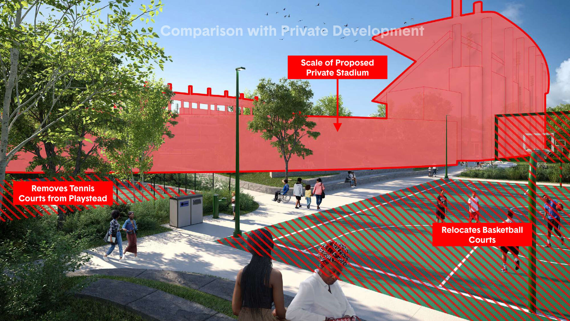 rendering showing the scale of stantec's stadium proposal
