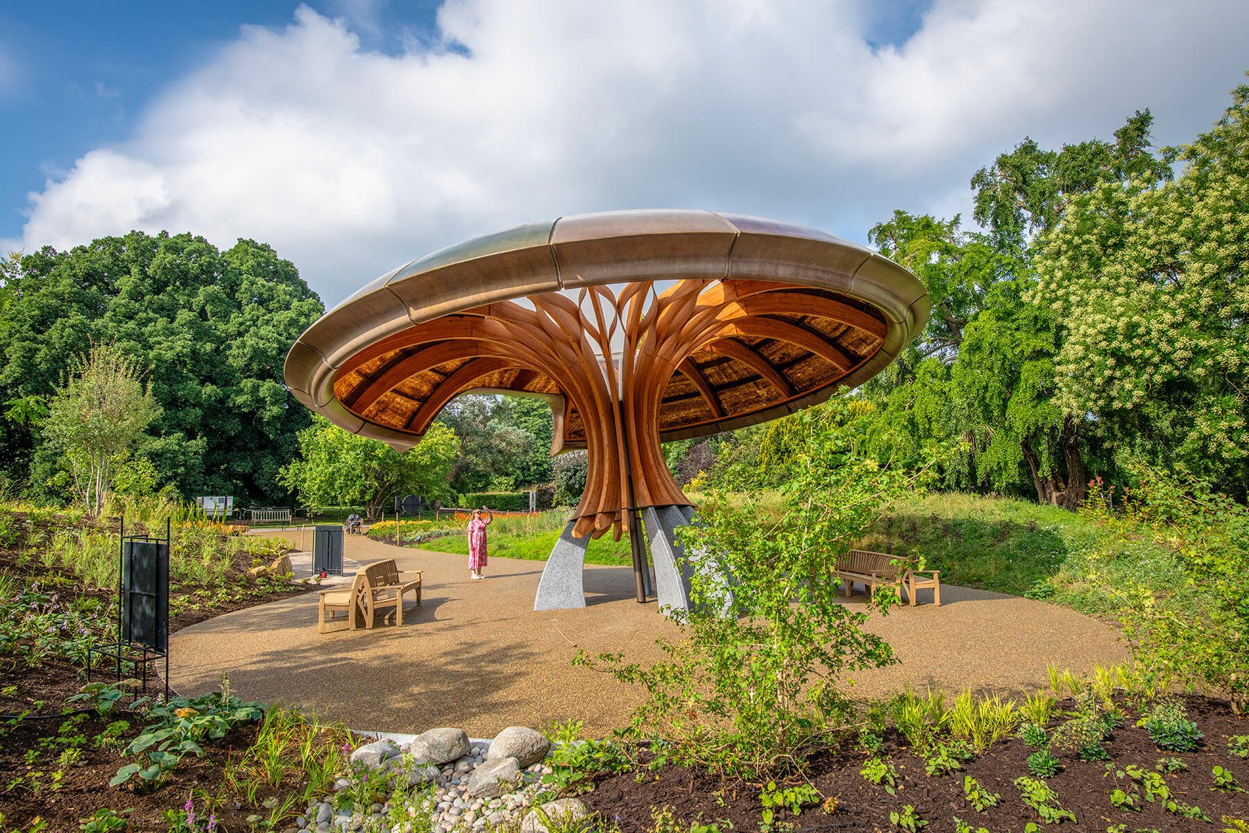 Another exterior view for the mushroom structure at Kew Gardens
