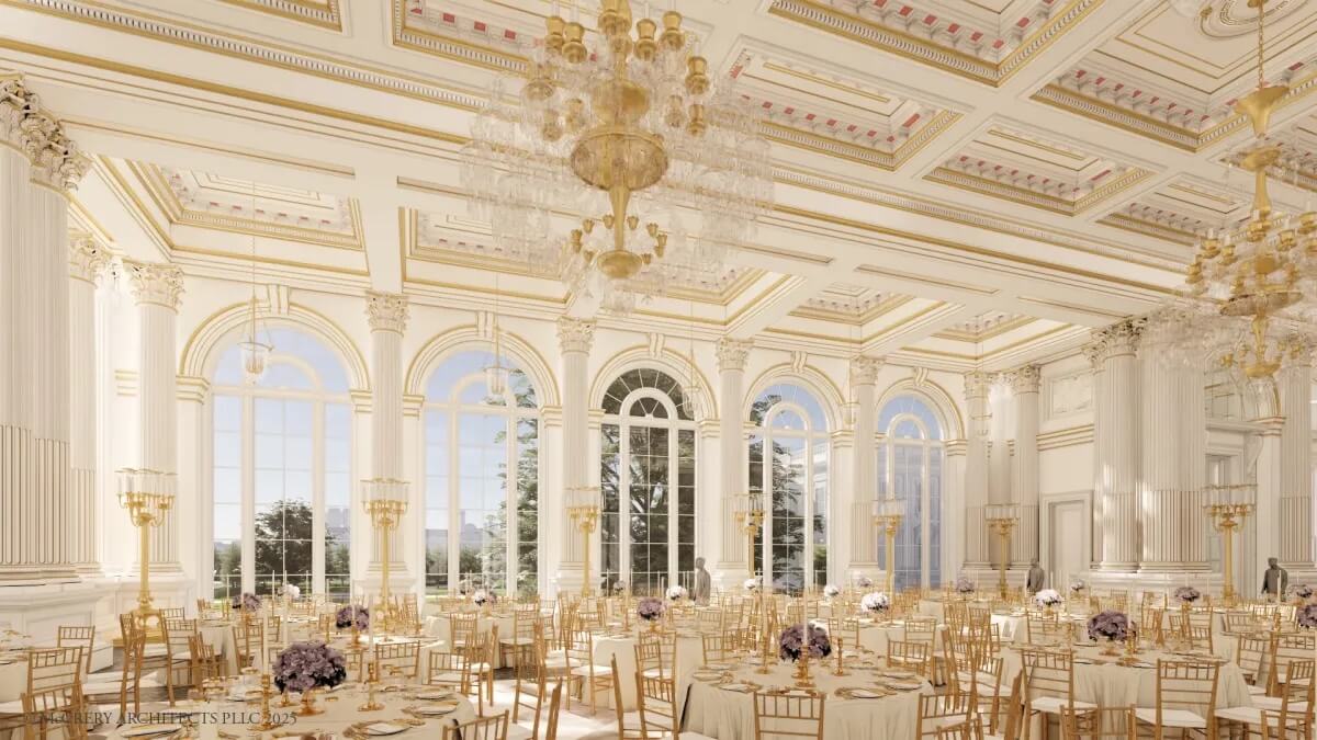 interior rendering of white house ballroom