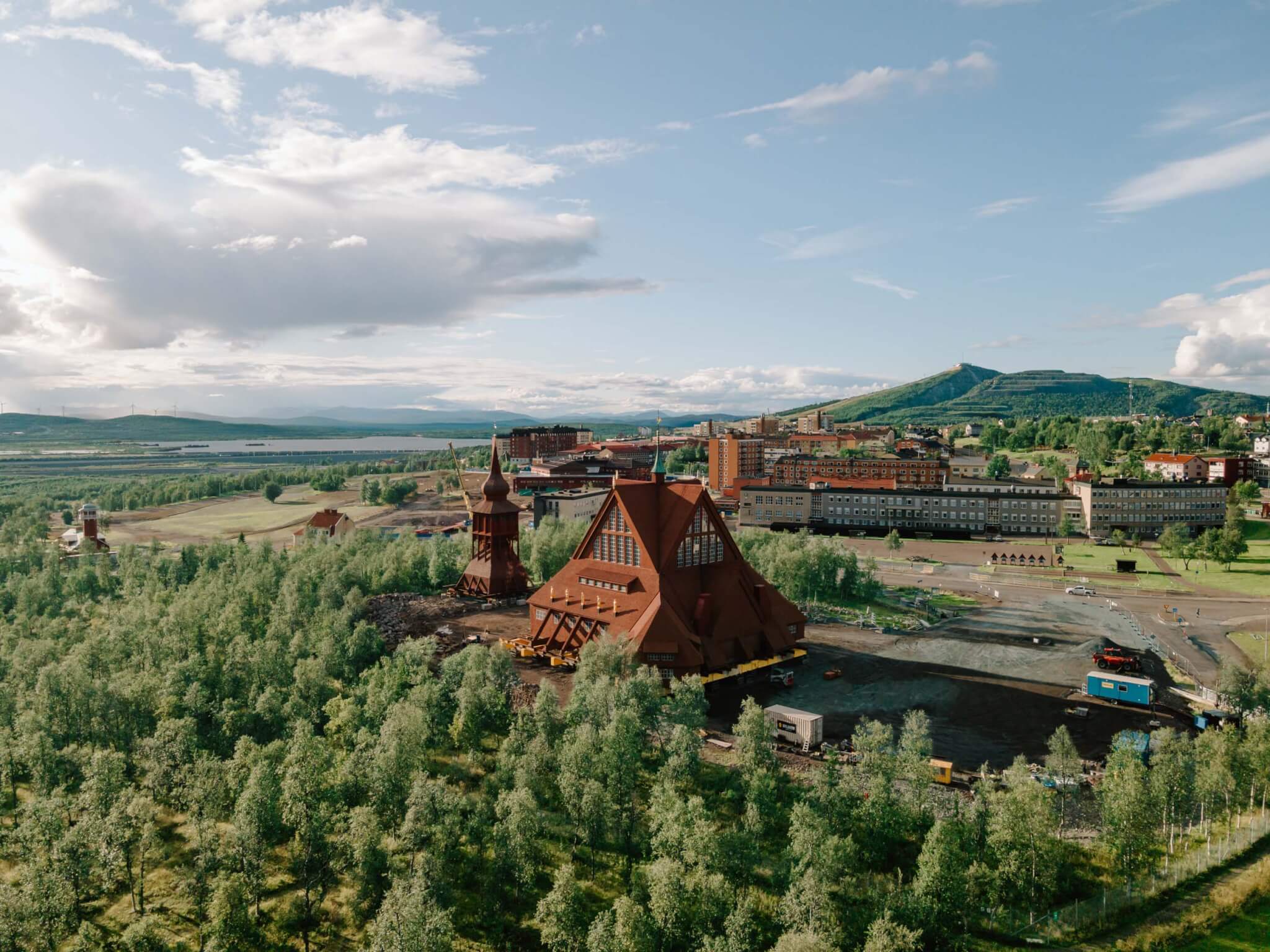 aerial view of church in Kiruna sweden