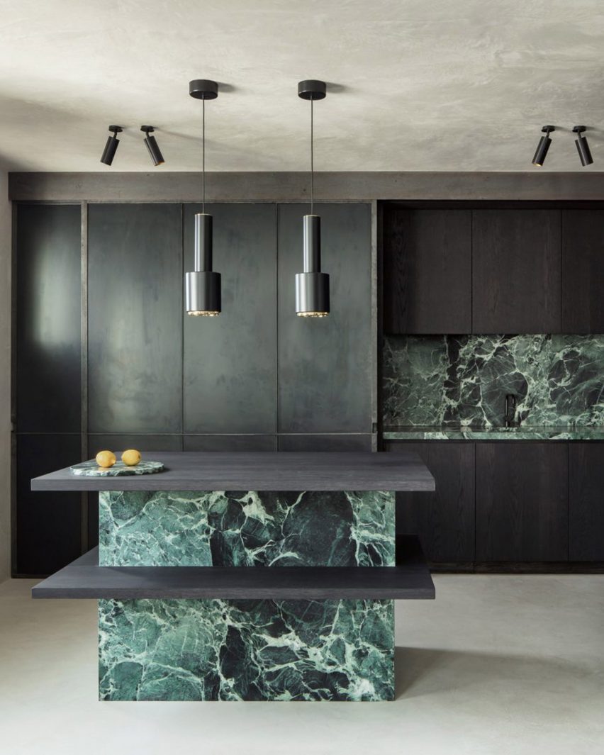 Green marble kitchen island