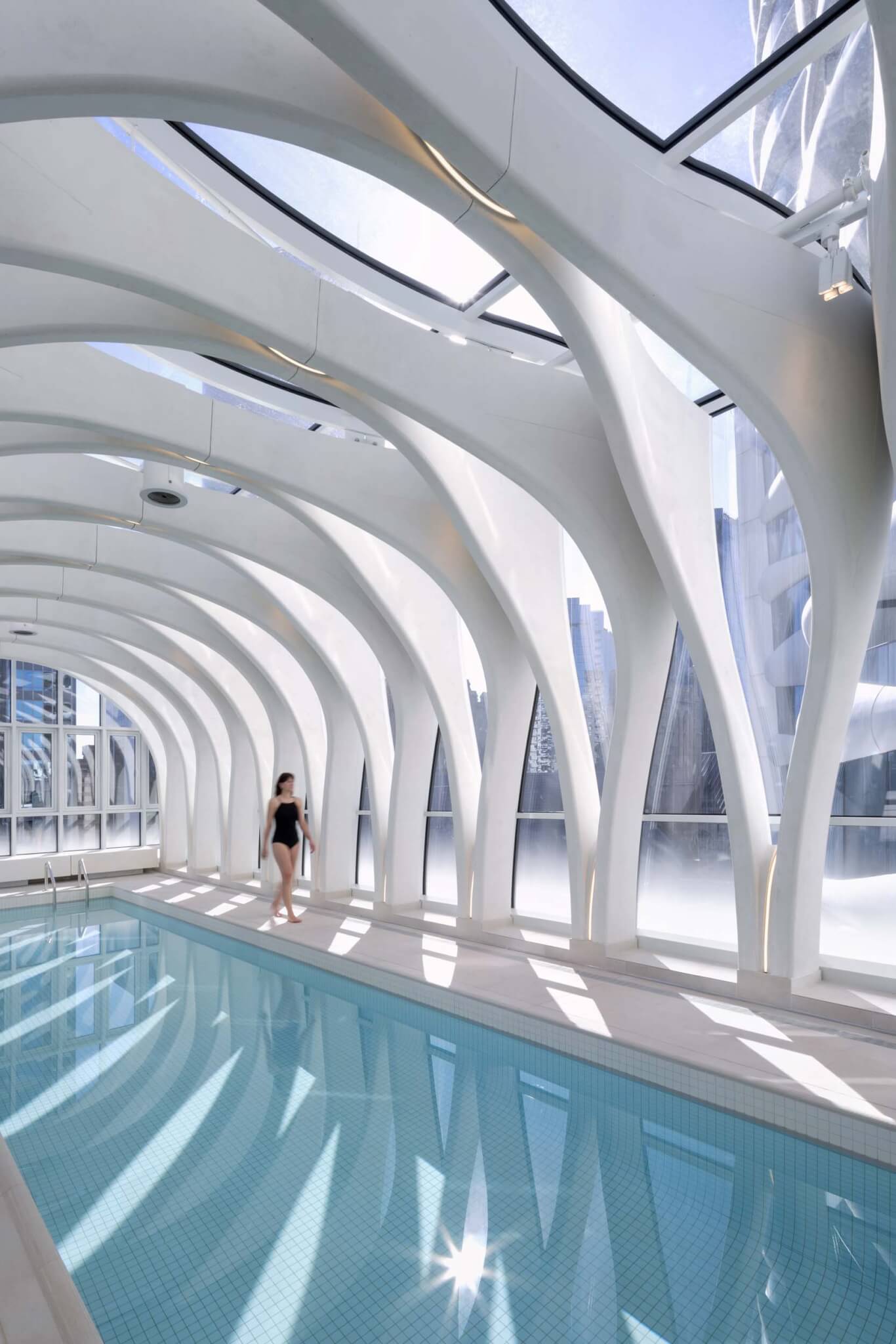 Precast Concrete Ribs, Indoor Pool, Organic Skylights