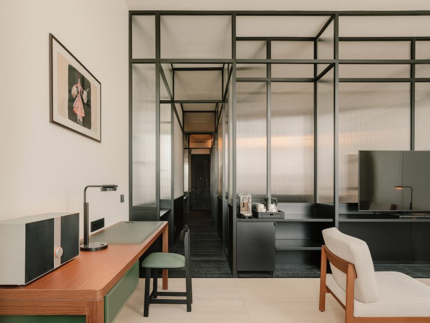 Seating area in guest room of the Telegraph Hotel in Tbilisi by Neri&Hu