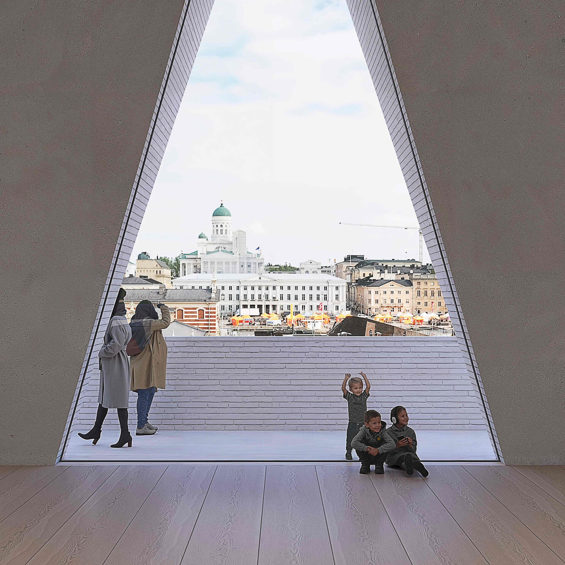 triangular aperture on Museum of Architecture and Design in Helsinki rendering