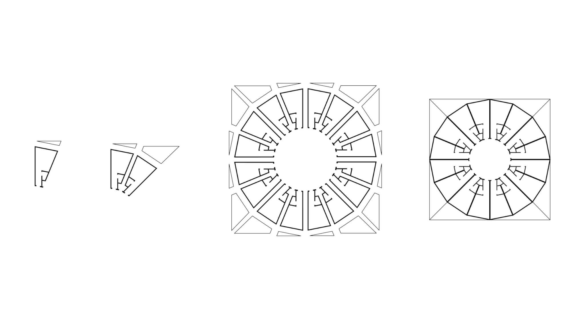 Tower floor plan of micro-living units, 16-sided perimeter
