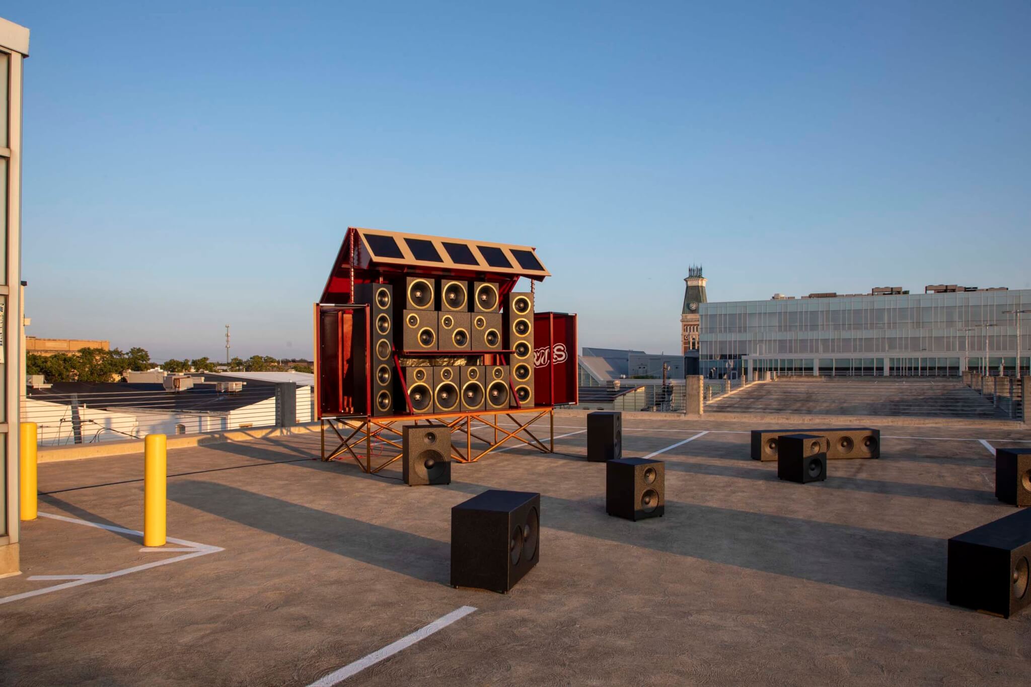 sound speakers atop a roof