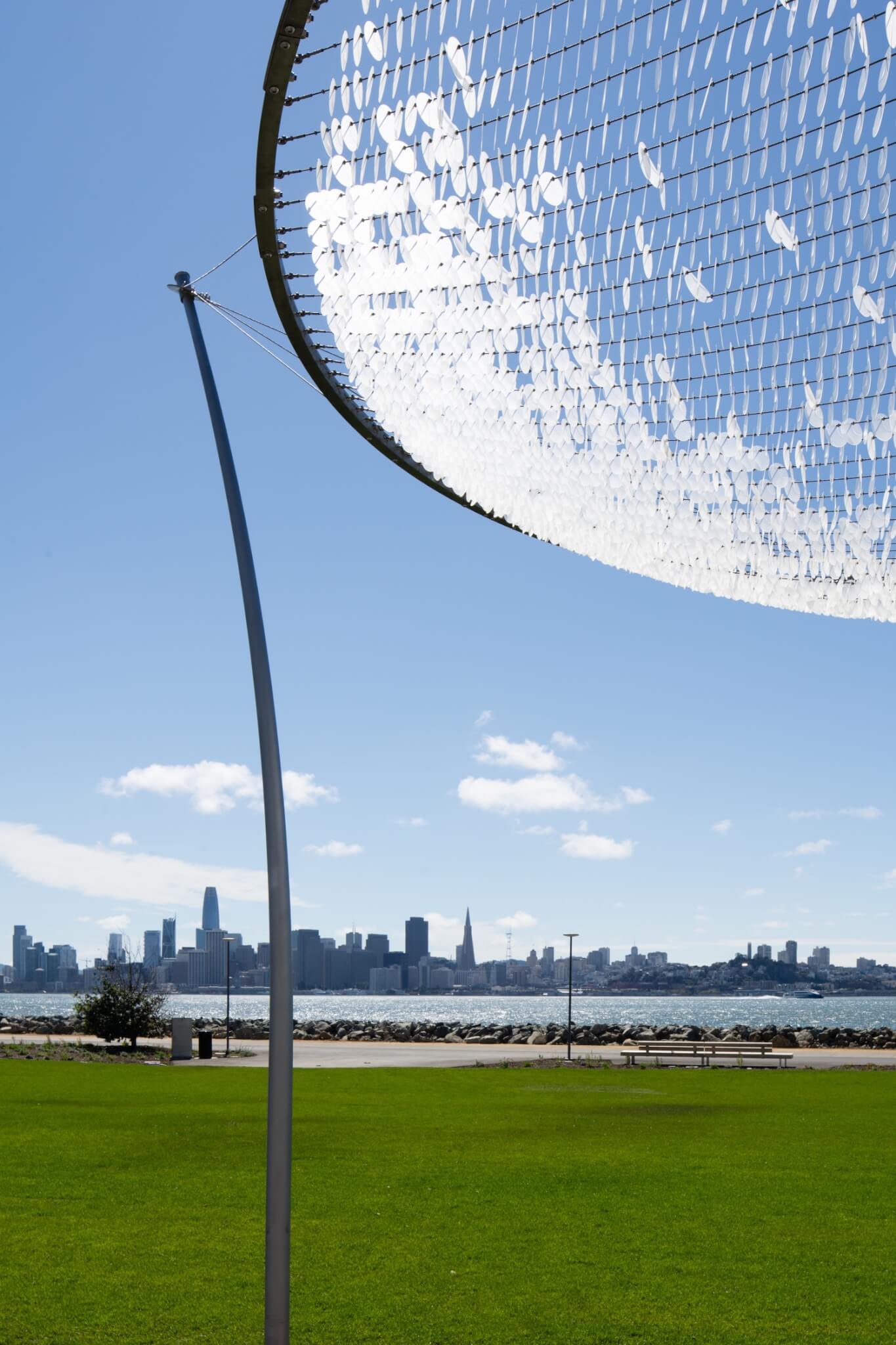 Ned Kahn; Canopy of Sky; 2025; Stainless-steel, aluminum & polycarbonate; Treasure Island Cityside Park; Photo Credit Ethan Kaplan; Courtesy of the San Francisco Arts Commission
