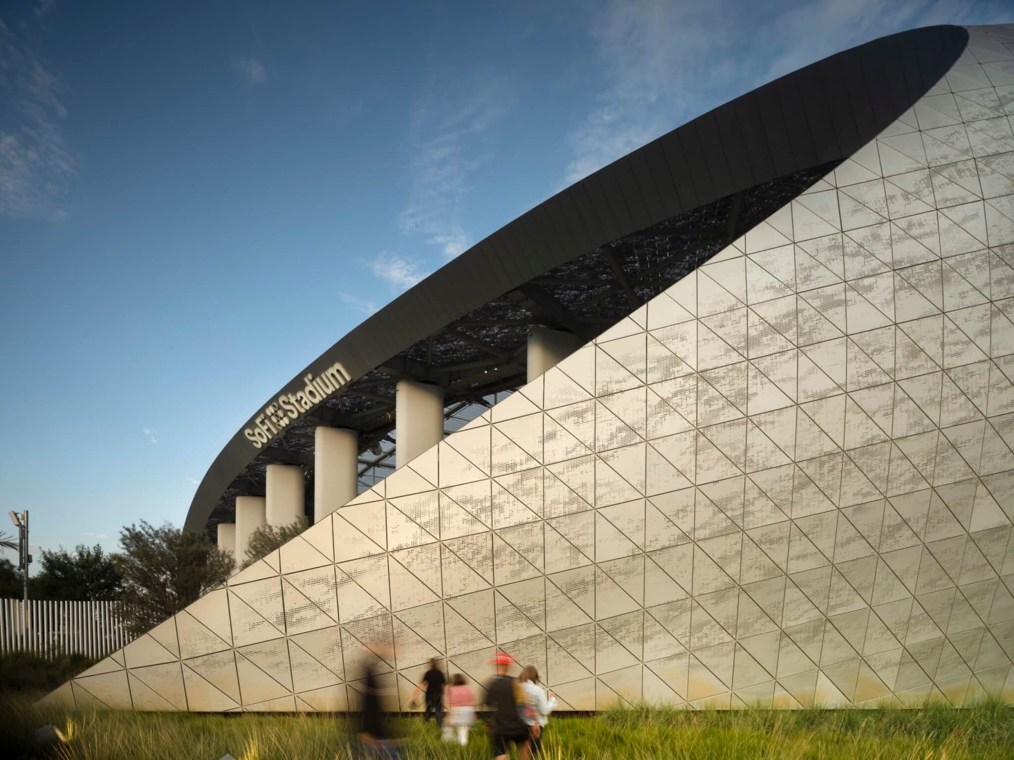SoFi Stadium, LA, Los Angeles stadium, metal panels, perforated