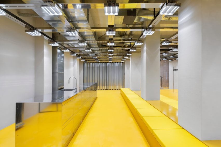 Gridded steel lights in Milan store