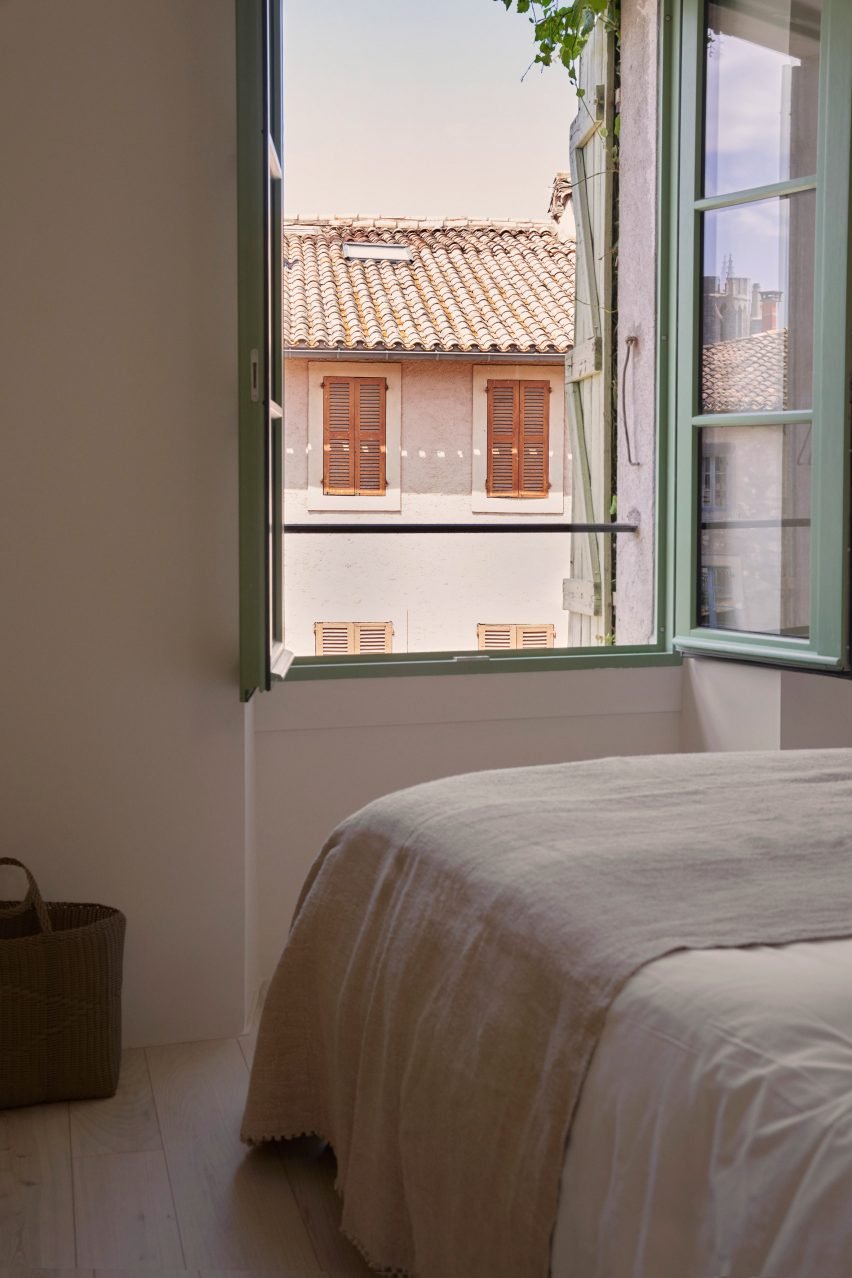 Table in bedroom of Vipp Townhouse in Lagrasse