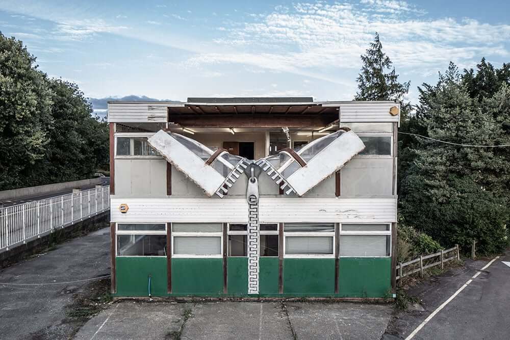 building with zipper on front