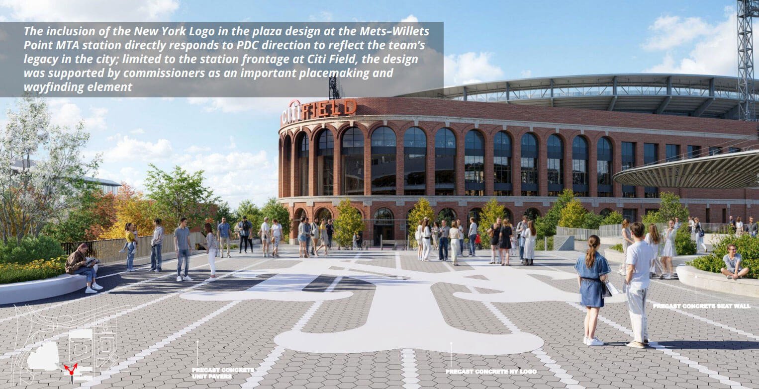 rendering of plaza with mets logo
