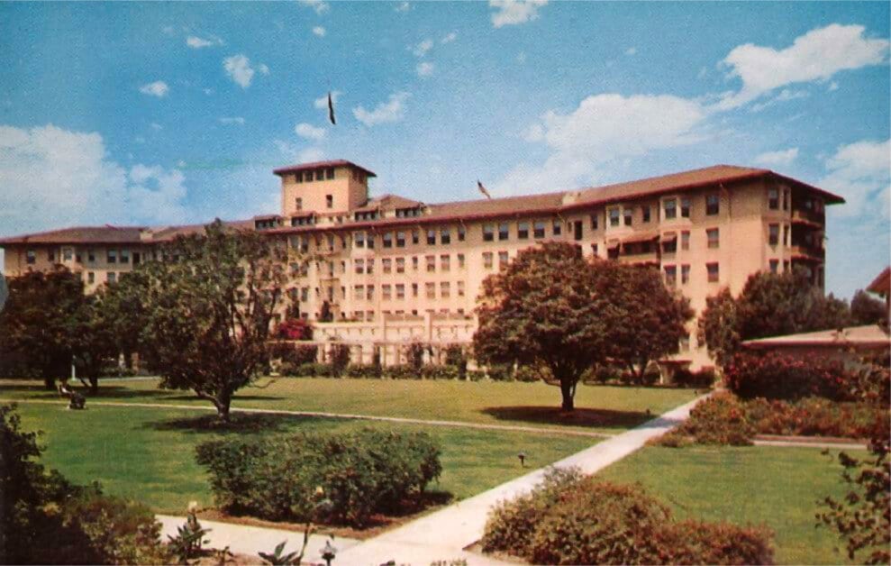 Historic view of LA's Ambassador Hotel from a postcard