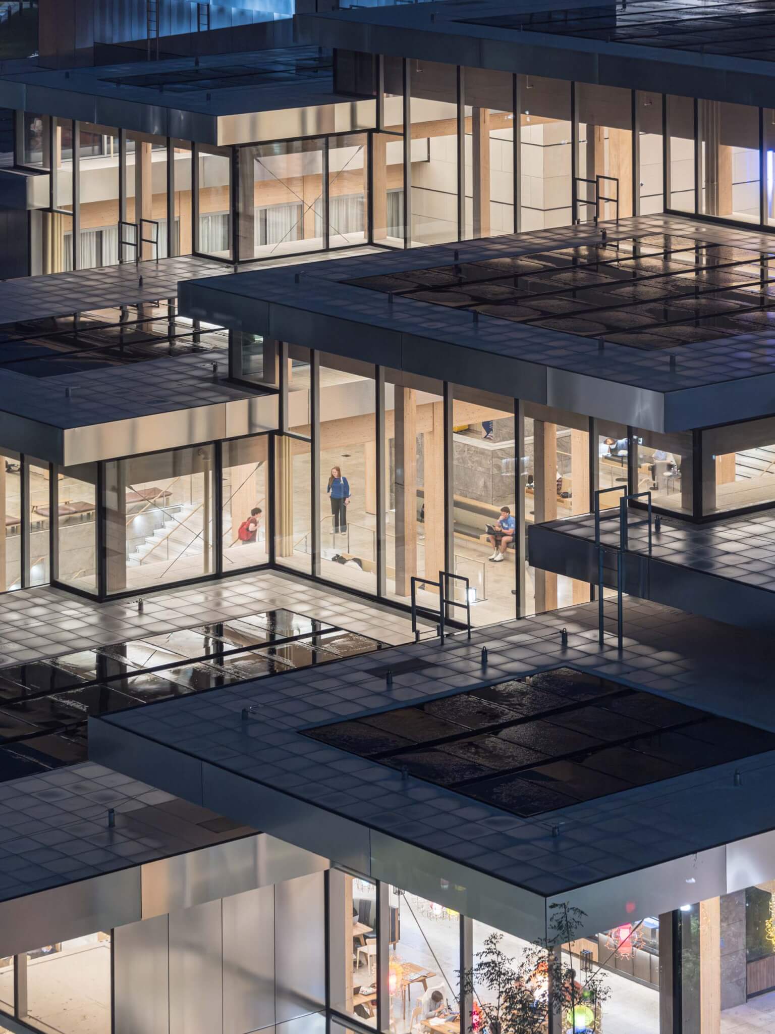 solar panels atop Bloomberg Student Center