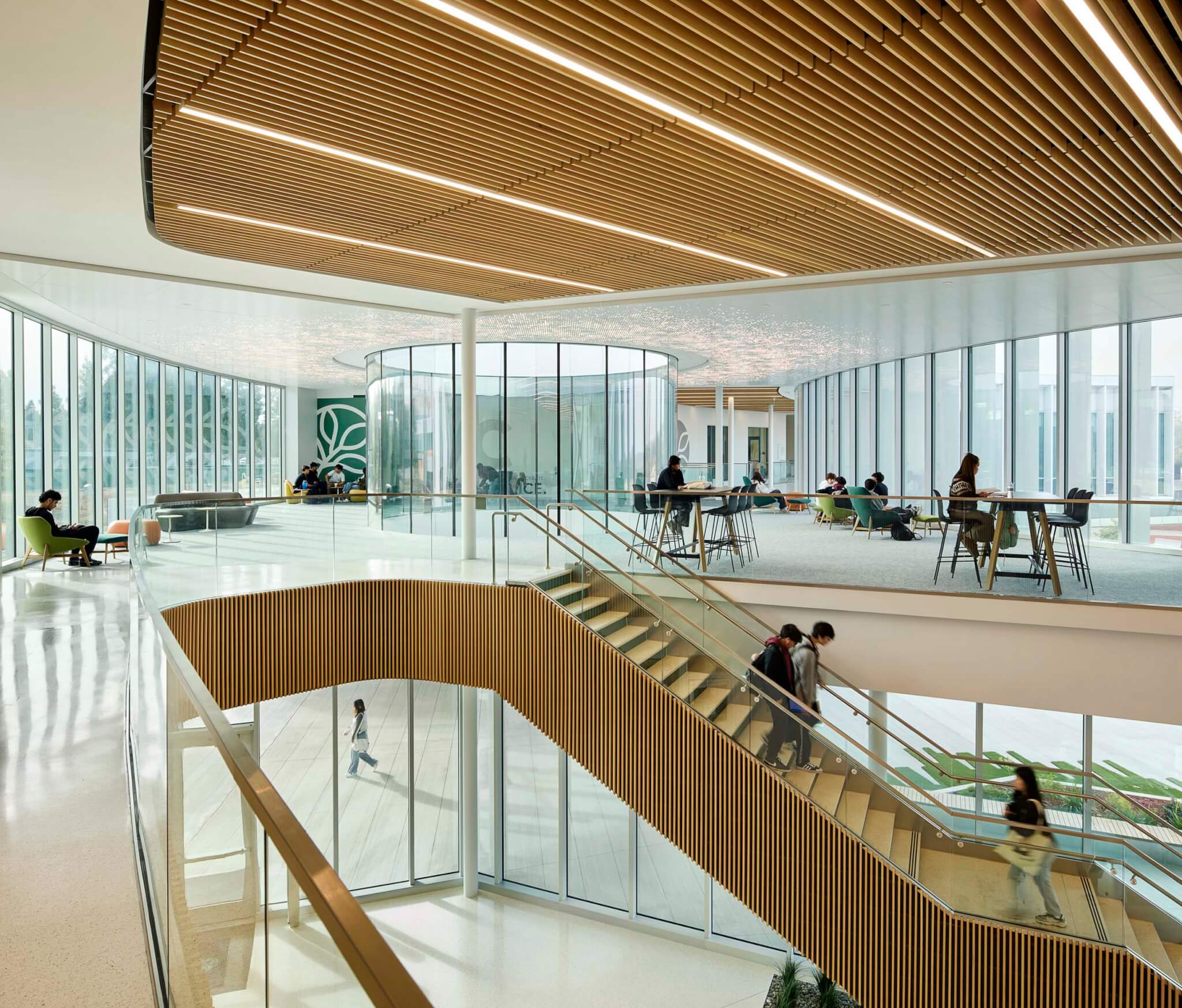 wood-clad staircases in Evergreen Valley College student services complex 
