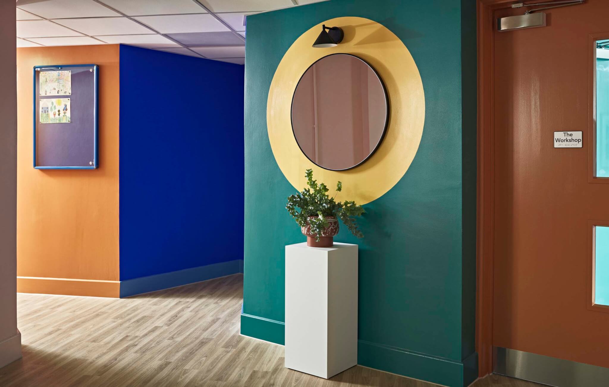 orange wall blue wall and green wall