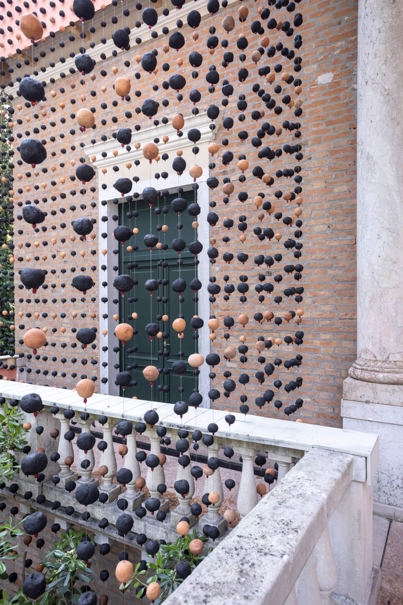 Beads dressing up the exterior of the U.K. Pavilion