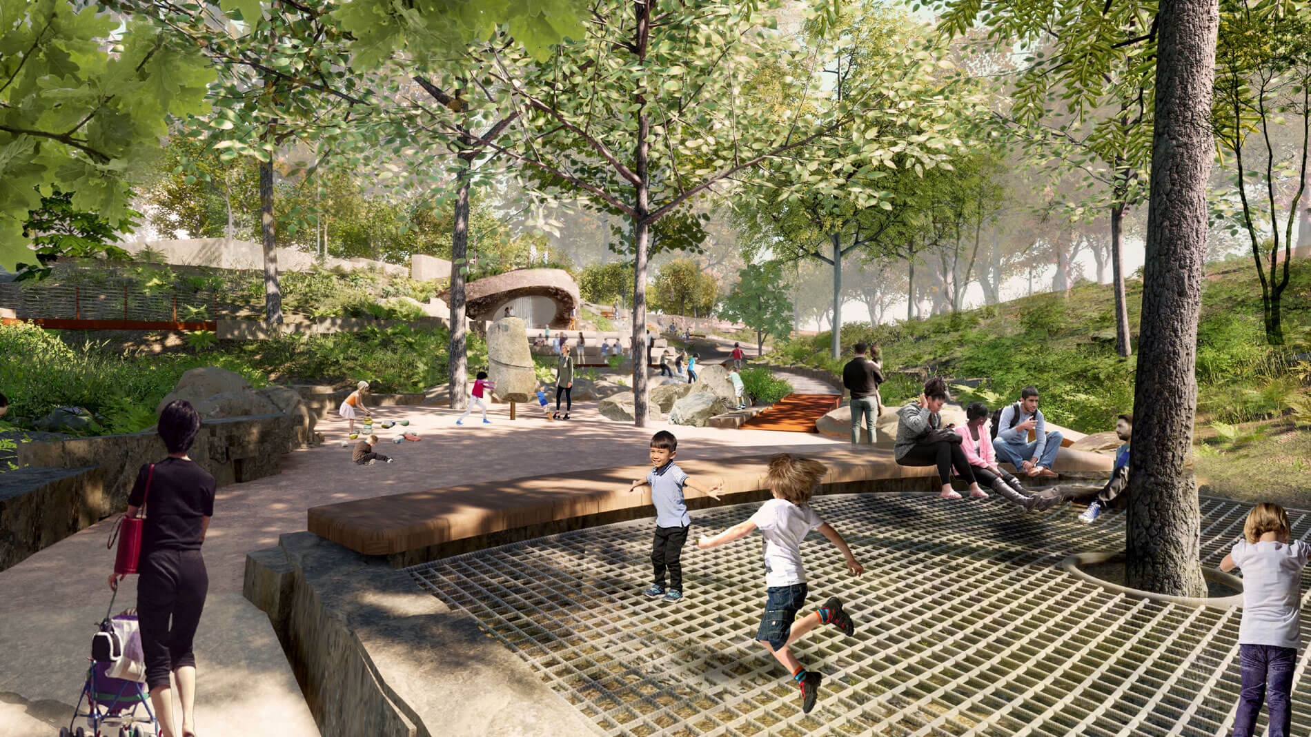 rendering of playground at crystal bridges