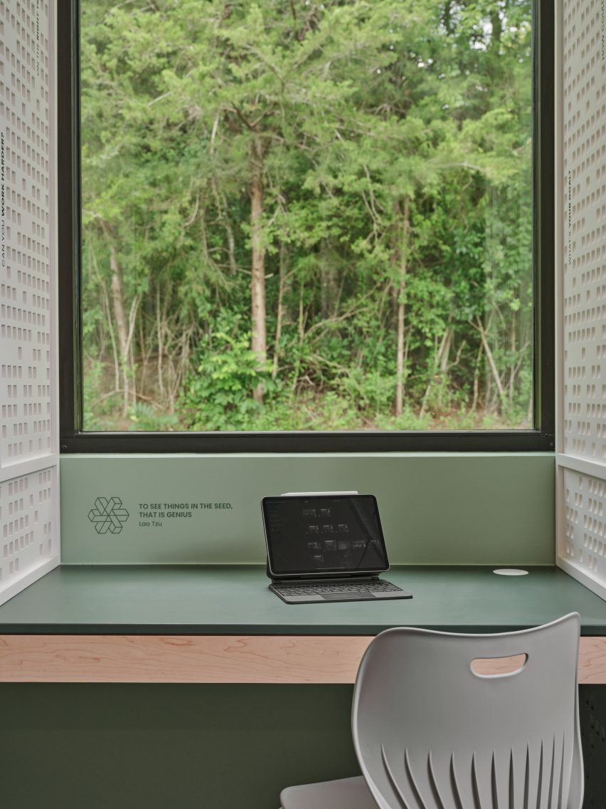 Desk looking out to a woodland view