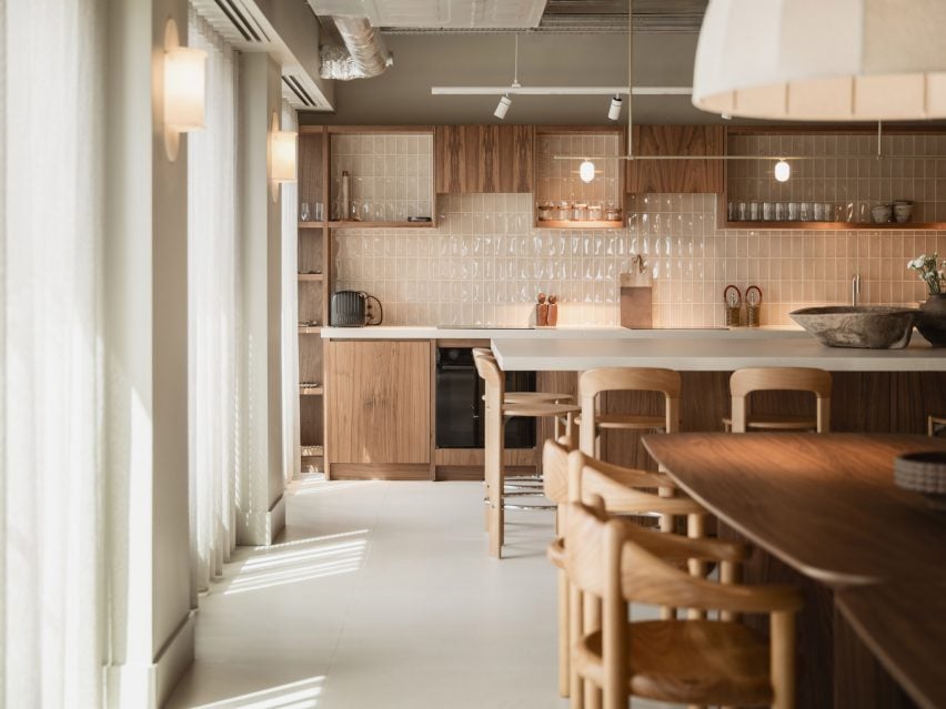 Communal kitchen interior by TiggColl at Mason & Fifth Westbourne Park by AHMM