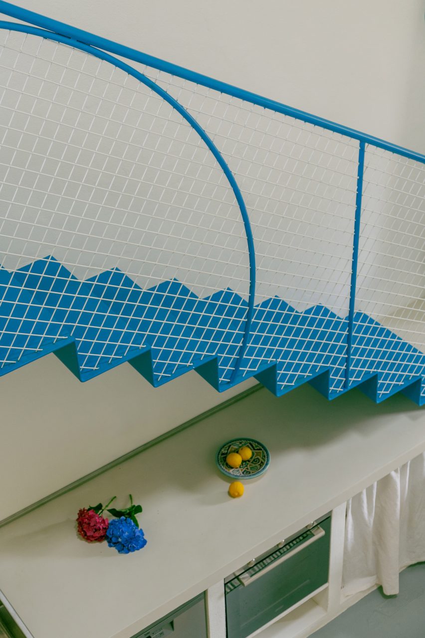 Staircase and kitchen counter in Pailunga converted chapel by Atelier Vago