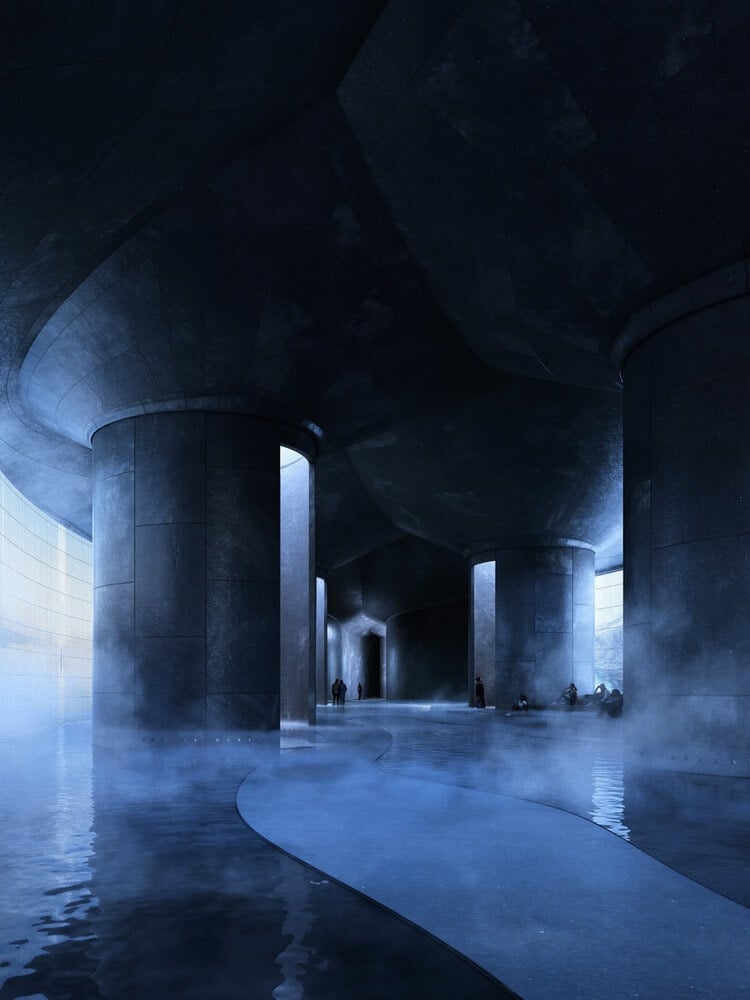 Subterranean spaces would be lined with water paths.