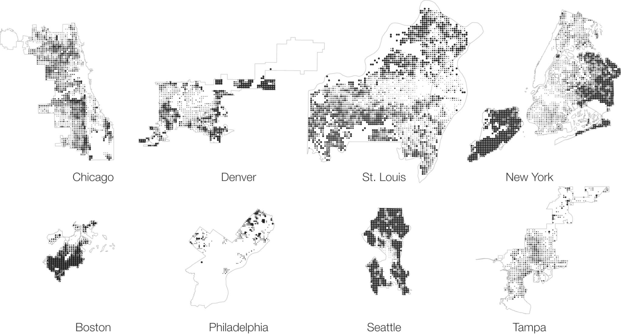 visualization of Type V American cities. Darker shades indicate higher concentrations of wood-frame construction
