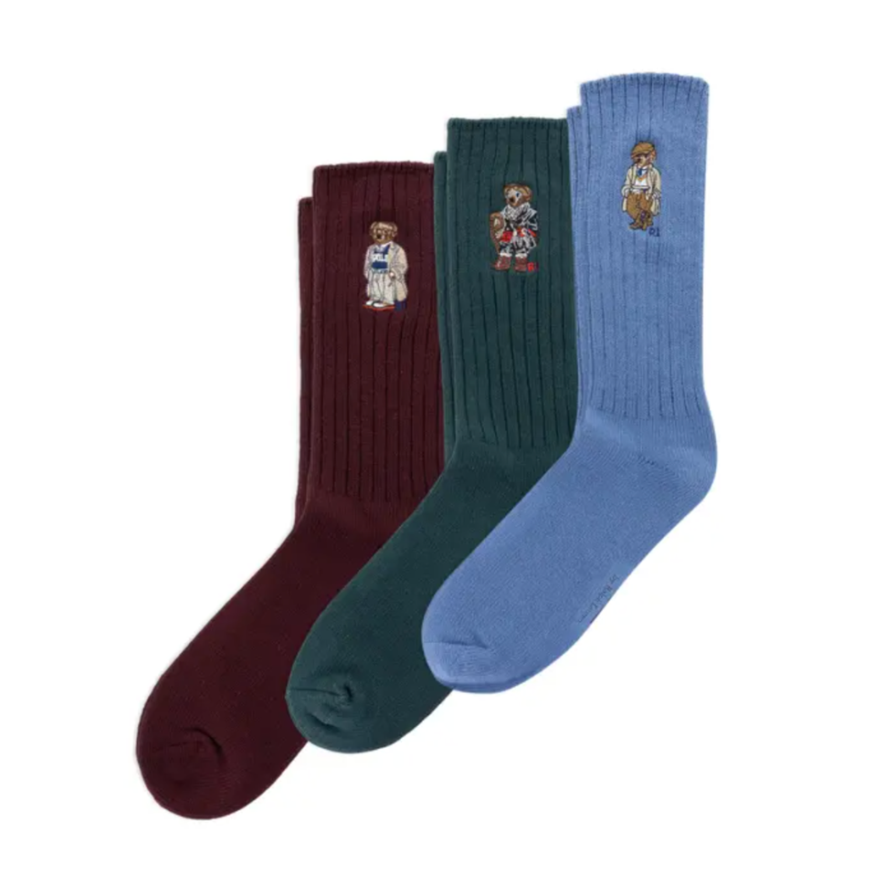 Embroidered Bears 3-Pack Crew Socks