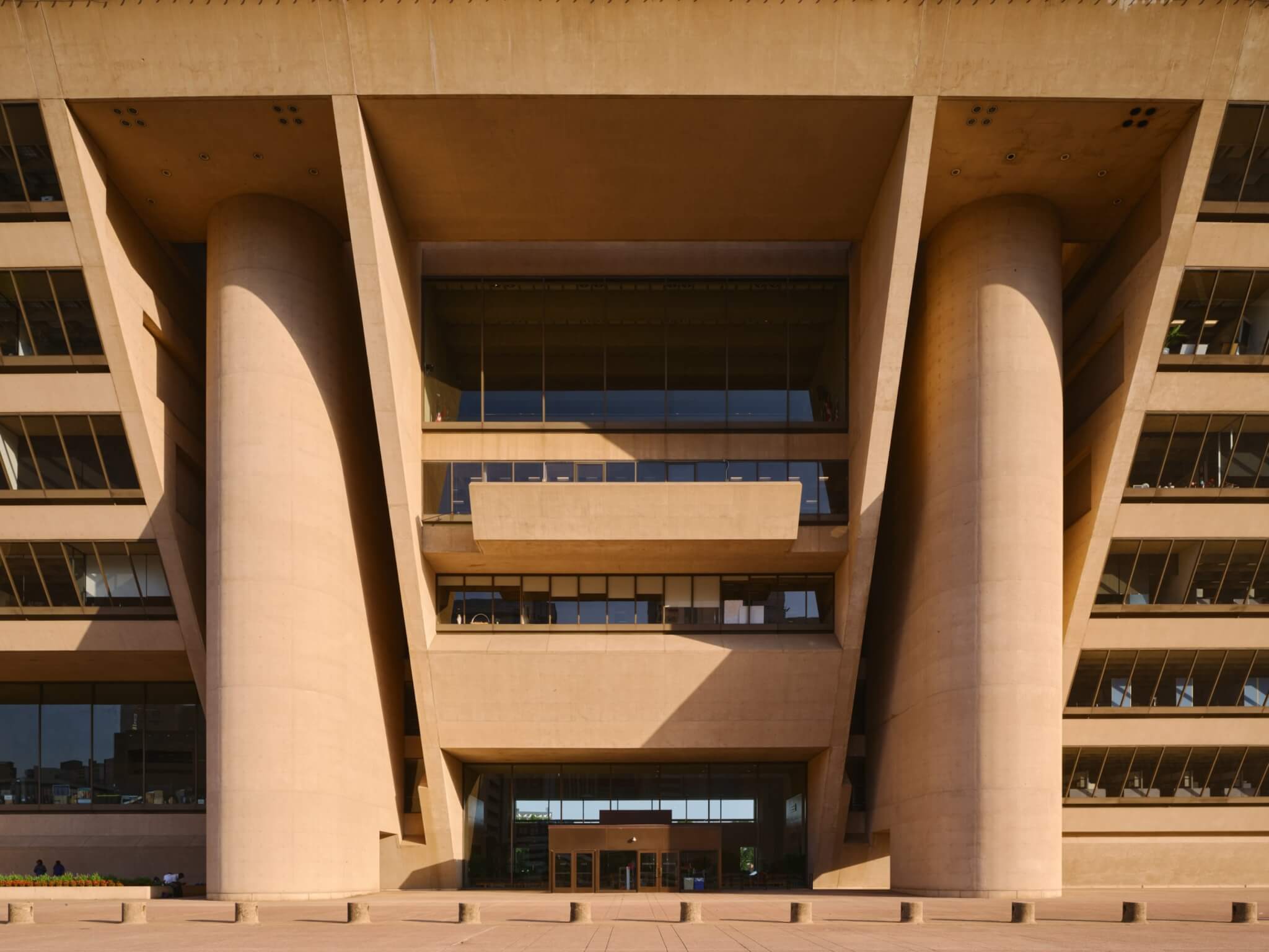 Close-up view of Dallas City Hall entrance