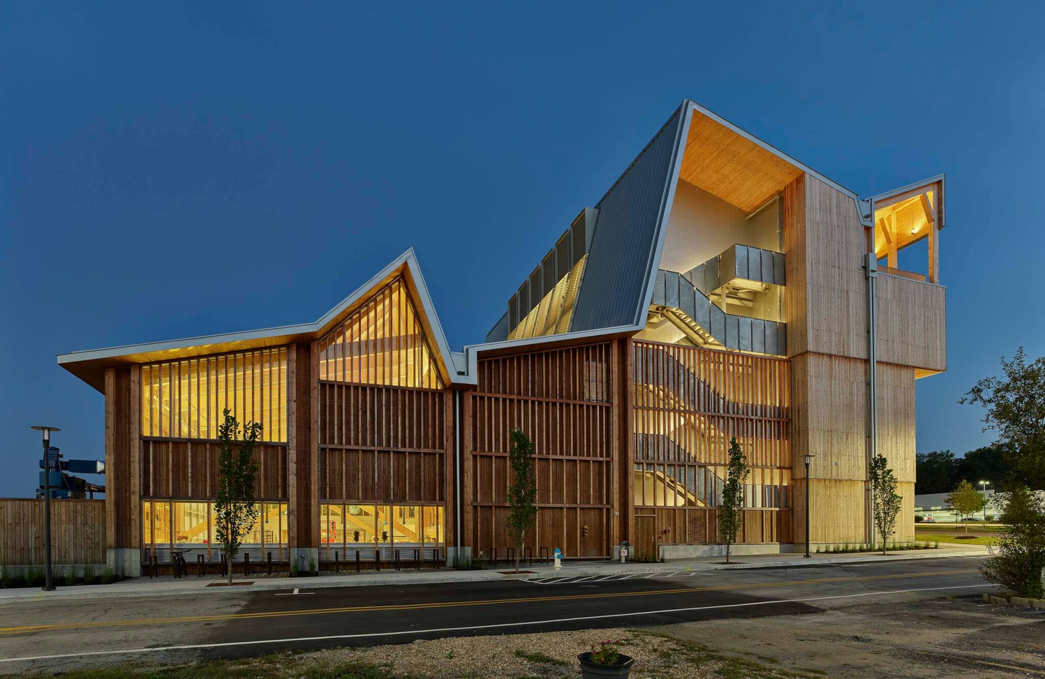 building lit up at night