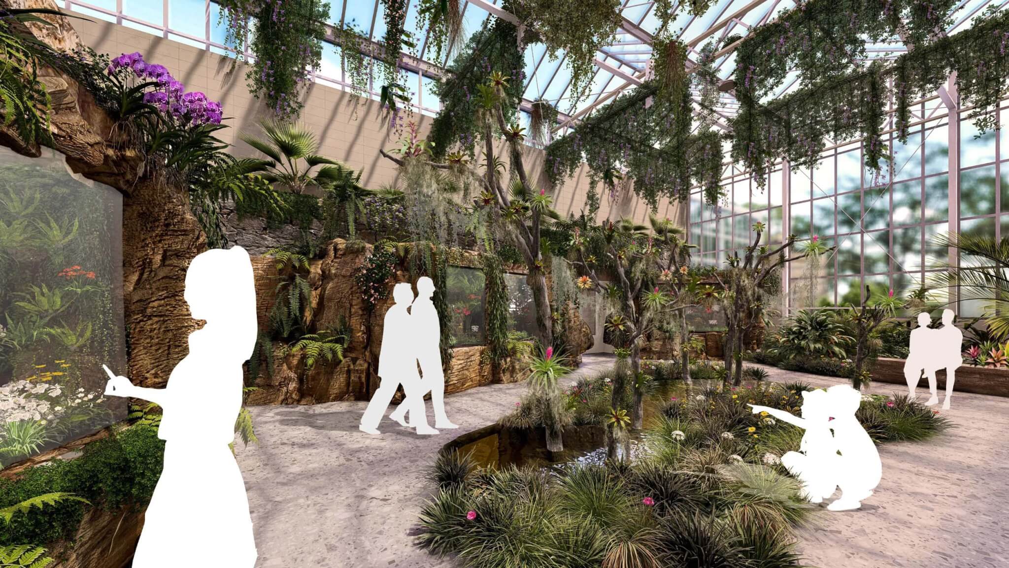 interior showing garden with waterfalls