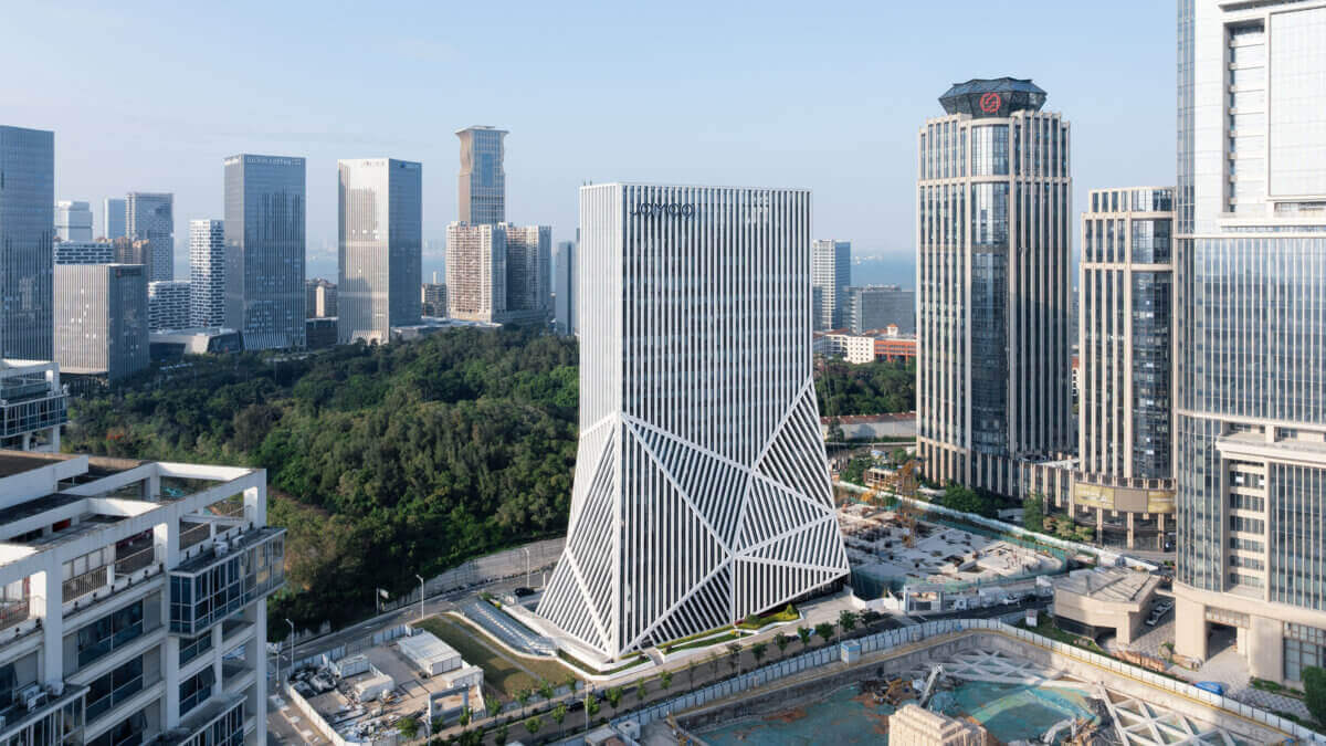 crystal facade, striped facade, tower