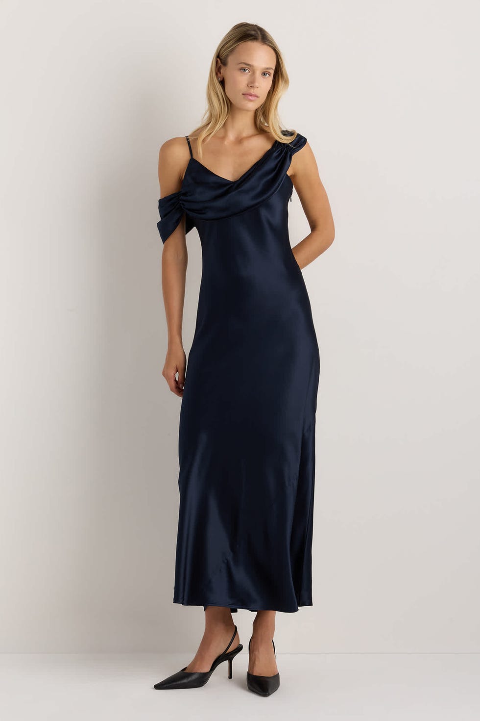 100% Washable Silk Draped Shoulder Maxi Dress 100% Washable Silk Draped Shoulder Maxi Dress