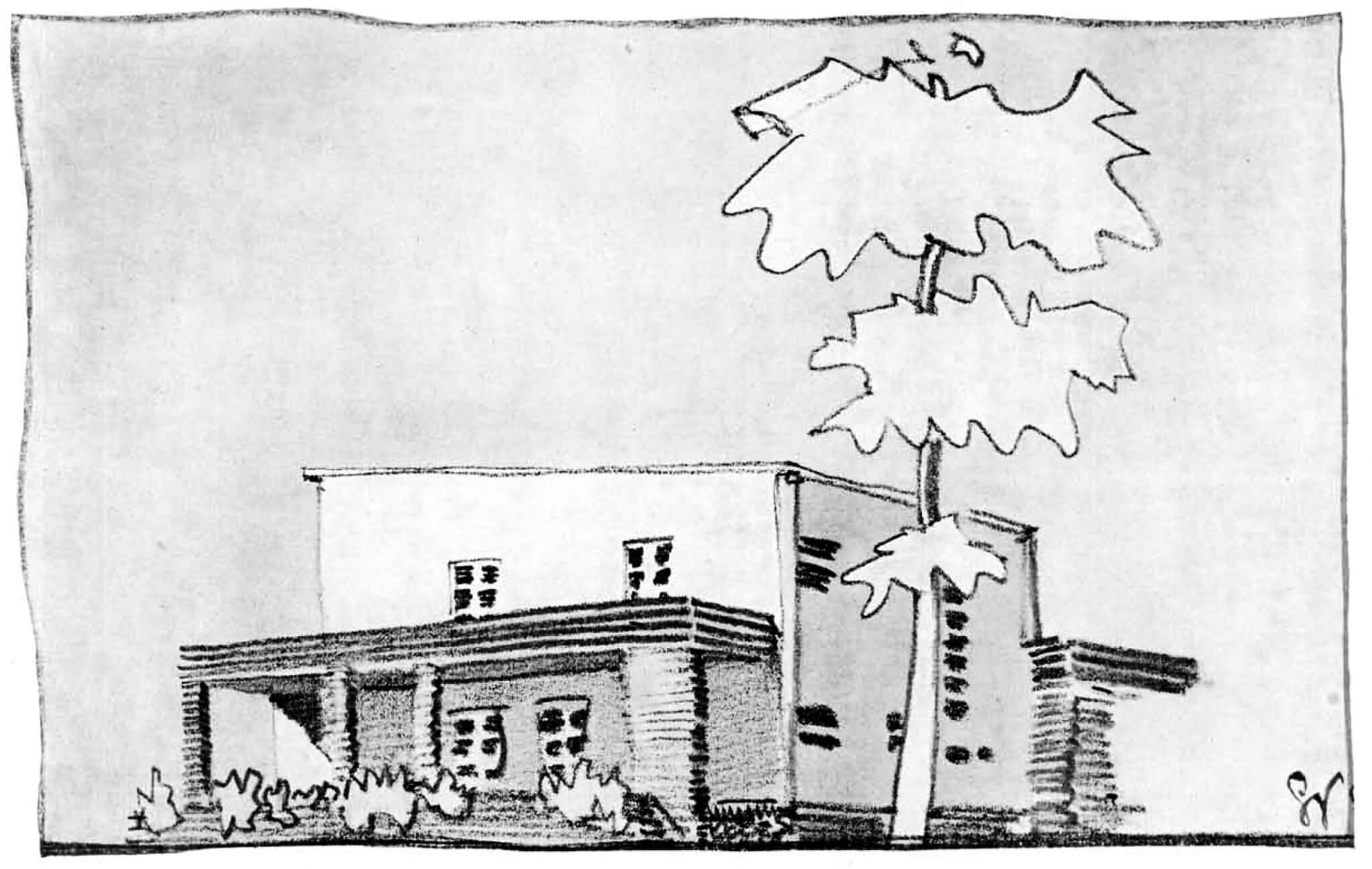 sketch of a rural house