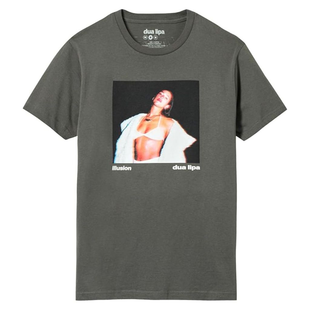 dark t-shirt with photo of dua lipa