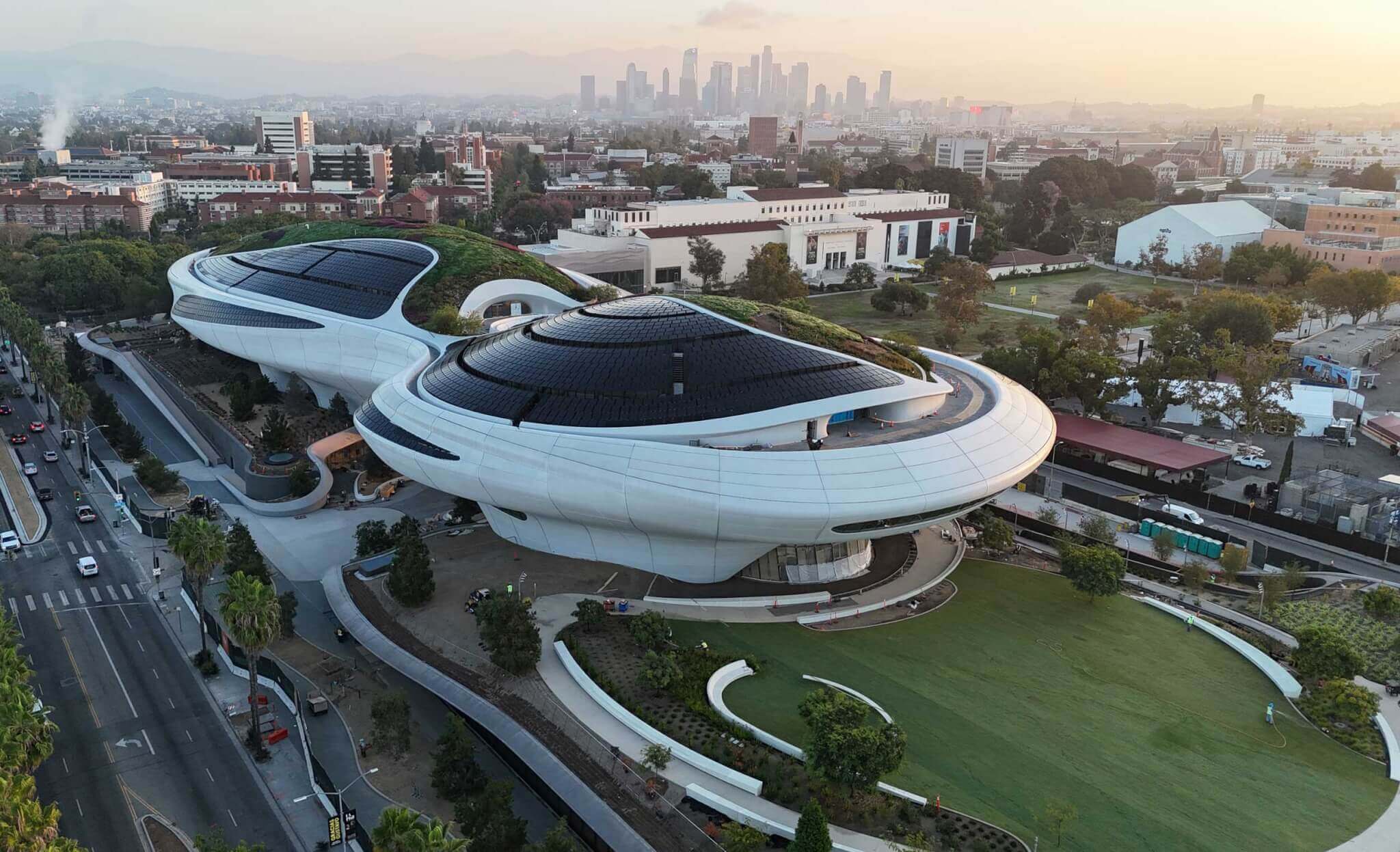 Aerial view of Lucas Museum of Narrative art