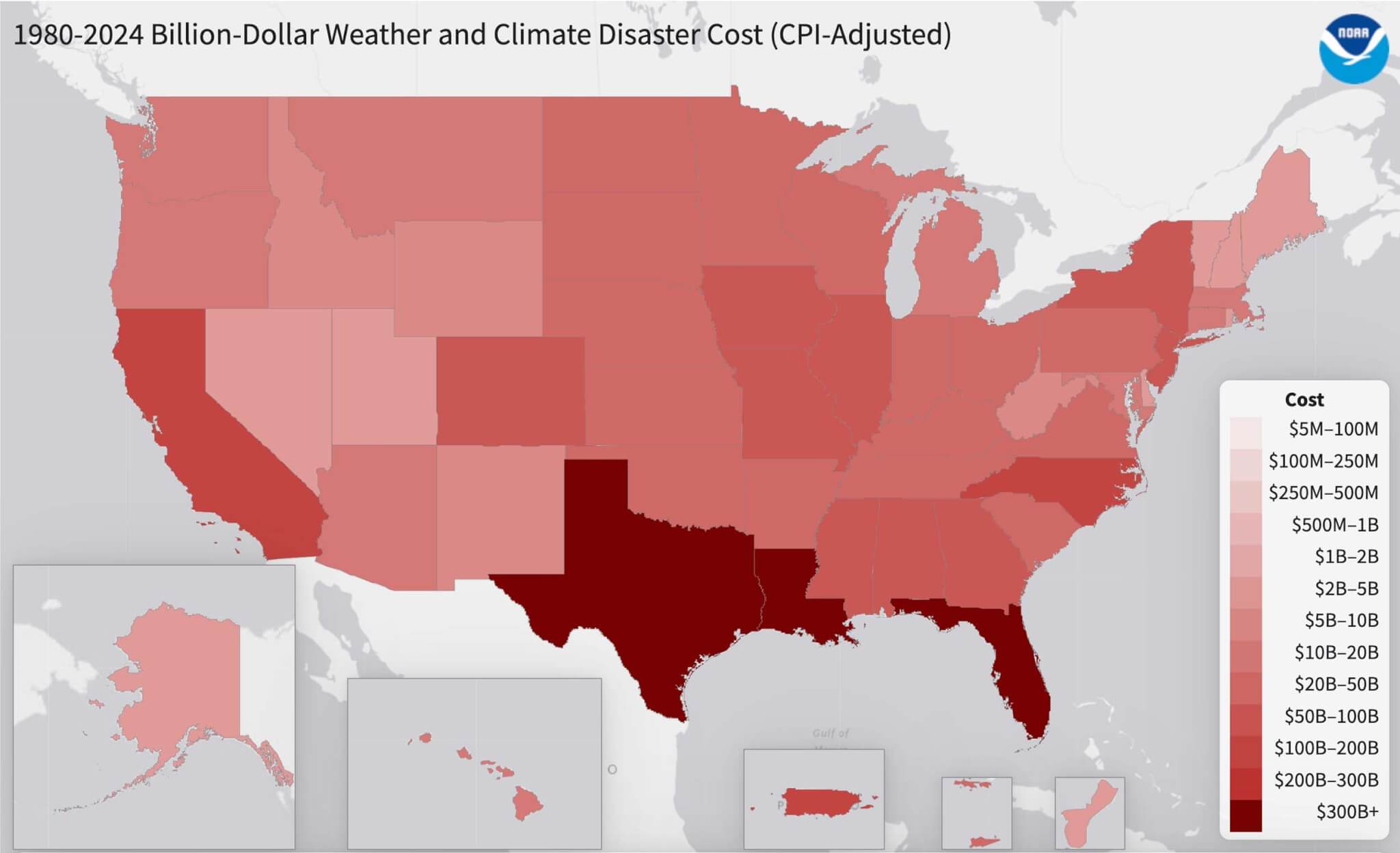 map of Billion-Dollar Weather and Climate Disasters 