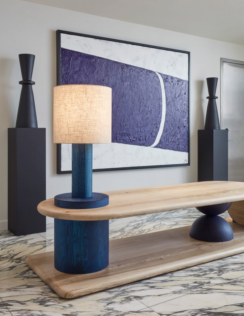 marble floor with wooden bench