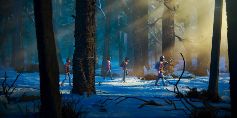 stranger things: tales from '85 (l to r) benjamin plessala as will, brooklyn davey norstedt as eleven, luca diaz as mike and braxton quinney as dustin in stranger things: tales from '85. cr. courtesy of netflix © 2025