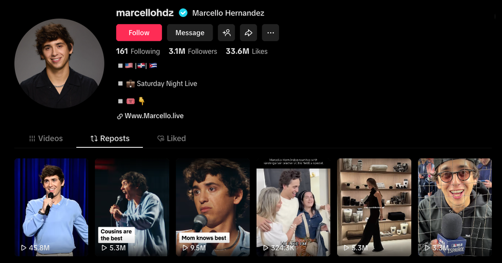 Social media profile showcasing content from a comedian. Social media profile showcasing content from a comedian.