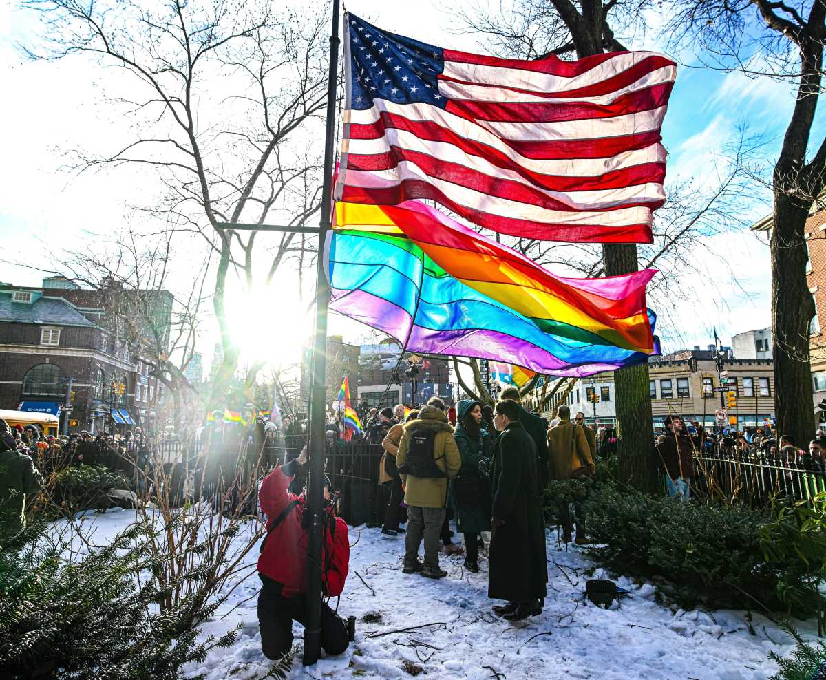 The Pride flag gets re-installed.