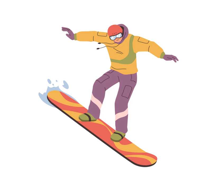 Snowboarding man on board training tricks. Vector in flat style, isolated jumping personage, snowboarder on leisure. Winter hobby activities and sports, downhill slide, recreation on resort, 2026 winter olympics