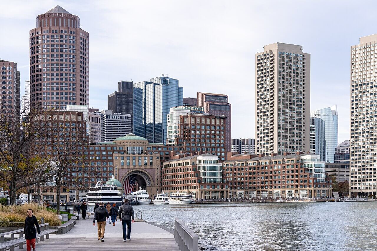 Rowes Wharf, with the Boston skyline beyond