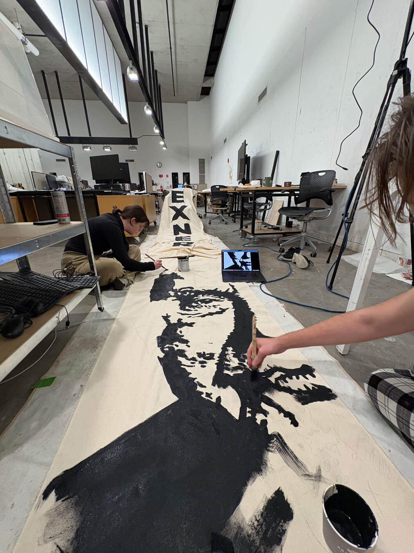 students making the banner